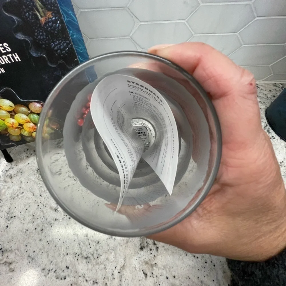 Starbucks ‘Metallic Spiral' Clear White Silver Stripe Glass Tumbler. NWT. Classy